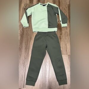 Youth Reima Letkein Sweatsuit Set in Light and Dark Green Color Block Design